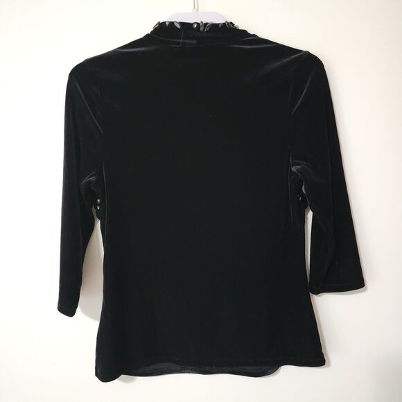 New WHBM Womens Velour Velvet 3/4 Sleeve Top Black Jeweled Holiday Party Size M - Picture 2 of 7
